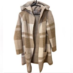 Cyrus Textured Knit Cardigan in Tan and Cream